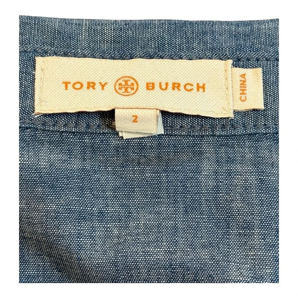 Tory Burch Chambray‎ Shirt Dress Size 2 Blue Belted Military Utility Long Sleeve